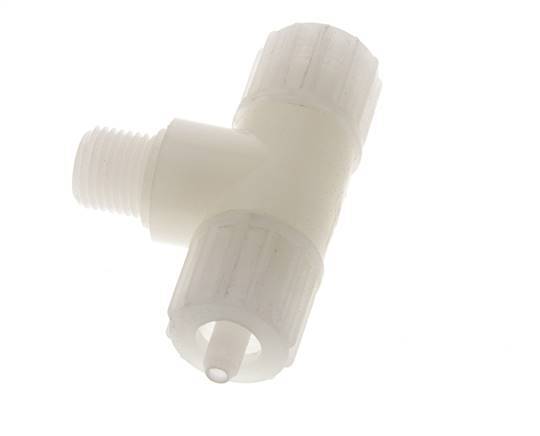 10x4mm & G1/4'' PVDF T-Shape Tee Compression Fitting with Male Threads 10 bar PVC and PA