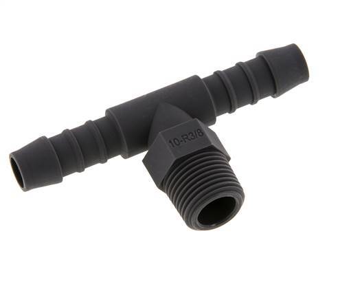 10 mm & R3/8'' PA 6 Tee Hose Barb with Male Threads [5 Pieces]