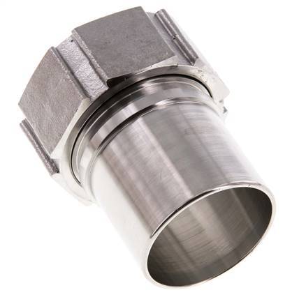 50 mm (2'') & G2'' Stainless Steel 1.4401 Hose Barb Union Nut Flat Sealing PTFE Safety collars EN 14420-5 (DIN 2817)
