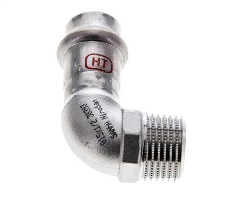 90deg Elbow Press Fitting - 15mm Female & R 1/2'' Male - Stainless Steel