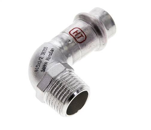 90deg Elbow Press Fitting - 15mm Female & R 1/2'' Male - Stainless Steel