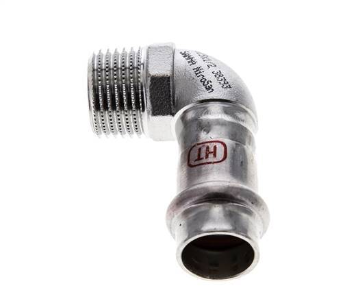 90deg Elbow Press Fitting - 15mm Female & R 1/2'' Male - Stainless Steel