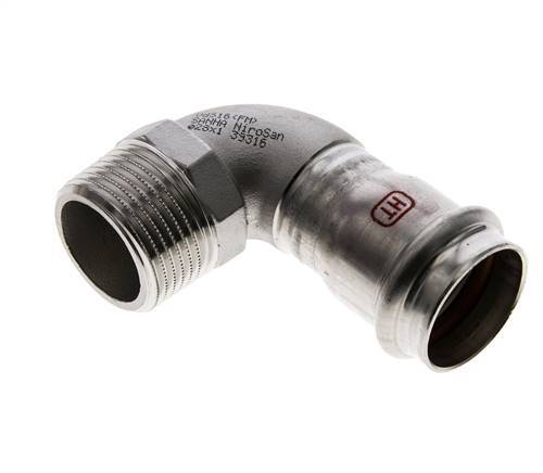 90deg Elbow Press Fitting - 28mm Female & R 1'' Male - Stainless Steel