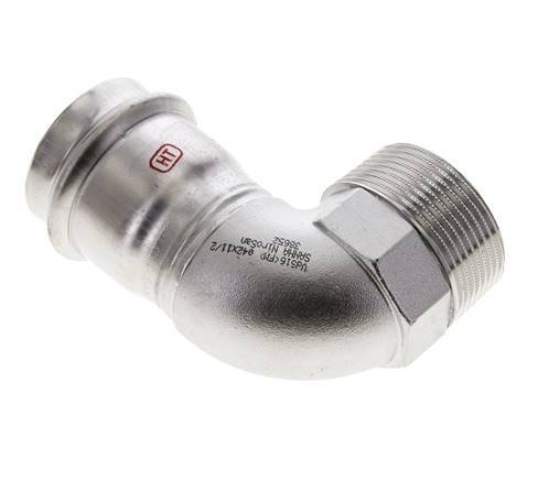 90deg Elbow Press Fitting - 42mm Female & R 1-1/2'' Male - Stainless Steel