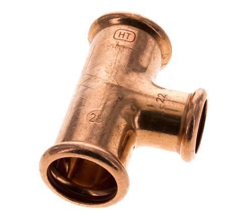 Tee Press Fitting - 22mm Female & 28mm - Copper alloy