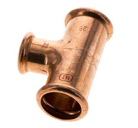 Tee Press Fitting - 22mm Female & 28mm - Copper alloy