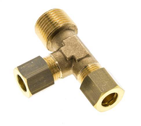 8mm & R3/8'' Brass Right Angle Tee Compression Fitting with Male Threads 135 bar DIN EN 1254-2