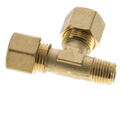 10mm & R1/4'' Brass Right Angle Tee Compression Fitting with Male Threads 95 bar DIN EN 1254-2
