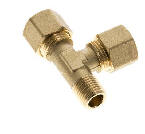 10mm & R1/4'' Brass Right Angle Tee Compression Fitting with Male Threads 95 bar DIN EN 1254-2