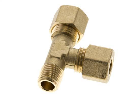 10mm & R1/4'' Brass Right Angle Tee Compression Fitting with Male Threads 95 bar DIN EN 1254-2