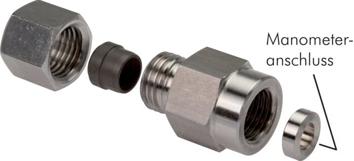 6L & G1/4'' Zink plated Steel Straight Cutting Fitting with Female Threads for Pressure Gauges 315 bar ISO 8434-1 [2 Pieces]