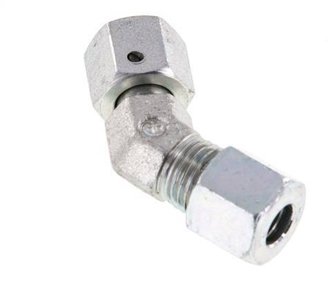 8L Zink plated Steel 45deg Elbow Cutting Fitting with Swivel 315 bar NBR O-ring Sealing Cone Adjustable ISO 8434-1