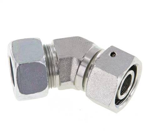 18L Zink plated Steel 45deg Elbow Cutting Fitting with Swivel 315 bar NBR O-ring Sealing Cone Adjustable ISO 8434-1