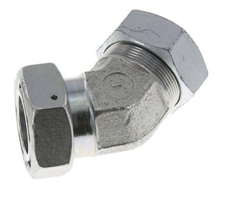 42L Zink plated Steel 45deg Elbow Cutting Fitting with Swivel 160 bar NBR O-ring Sealing Cone Adjustable ISO 8434-1