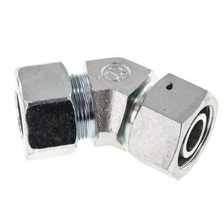 25S Zink plated Steel 45deg Elbow Cutting Fitting with Swivel 400 bar NBR O-ring Sealing Cone Adjustable ISO 8434-1