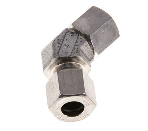 10L Stainless Steel 45deg Elbow Cutting Fitting with Swivel 315 bar FKM O-ring Sealing Cone Adjustable ISO 8434-1