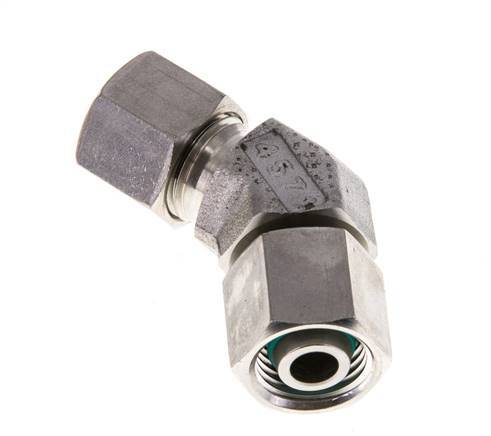 10L Stainless Steel 45deg Elbow Cutting Fitting with Swivel 315 bar FKM O-ring Sealing Cone Adjustable ISO 8434-1