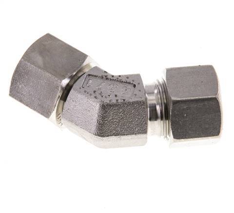 12L Stainless Steel 45deg Elbow Cutting Fitting with Swivel 315 bar FKM O-ring Sealing Cone Adjustable ISO 8434-1