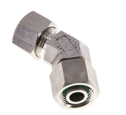 12L Stainless Steel 45deg Elbow Cutting Fitting with Swivel 315 bar FKM O-ring Sealing Cone Adjustable ISO 8434-1