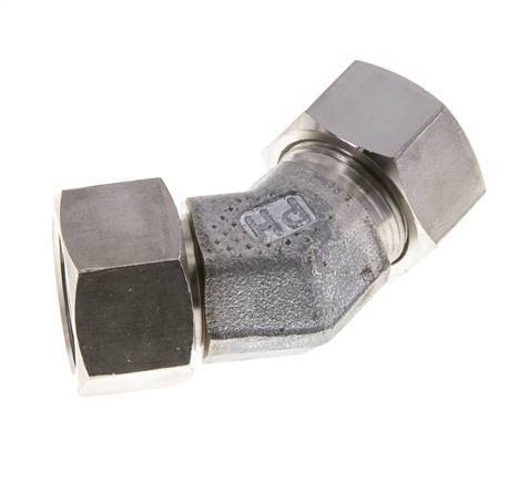 18L Stainless Steel 45deg Elbow Cutting Fitting with Swivel 315 bar FKM O-ring Sealing Cone Adjustable ISO 8434-1