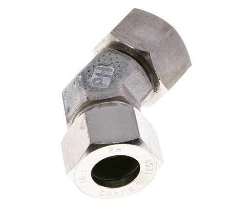 18L Stainless Steel 45deg Elbow Cutting Fitting with Swivel 315 bar FKM O-ring Sealing Cone Adjustable ISO 8434-1
