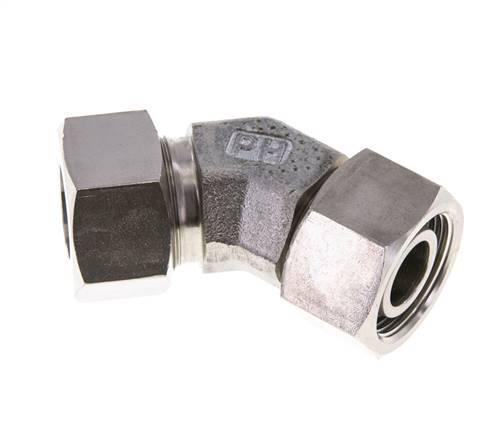 18L Stainless Steel 45deg Elbow Cutting Fitting with Swivel 315 bar FKM O-ring Sealing Cone Adjustable ISO 8434-1