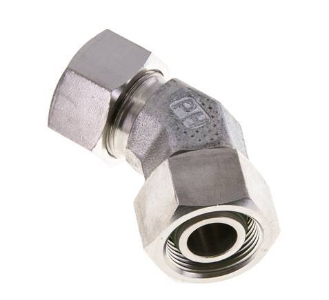 18L Stainless Steel 45deg Elbow Cutting Fitting with Swivel 315 bar FKM O-ring Sealing Cone Adjustable ISO 8434-1