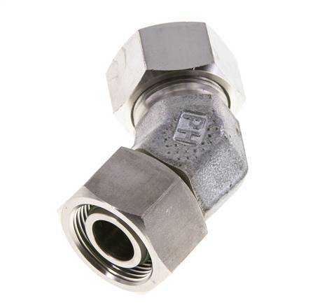 18L Stainless Steel 45deg Elbow Cutting Fitting with Swivel 315 bar FKM O-ring Sealing Cone Adjustable ISO 8434-1