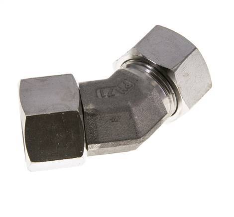 22L Stainless Steel 45deg Elbow Cutting Fitting with Swivel 160 bar FKM O-ring Sealing Cone Adjustable ISO 8434-1