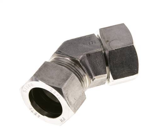28L Stainless Steel 45deg Elbow Cutting Fitting with Swivel 160 bar FKM O-ring Sealing Cone Adjustable ISO 8434-1