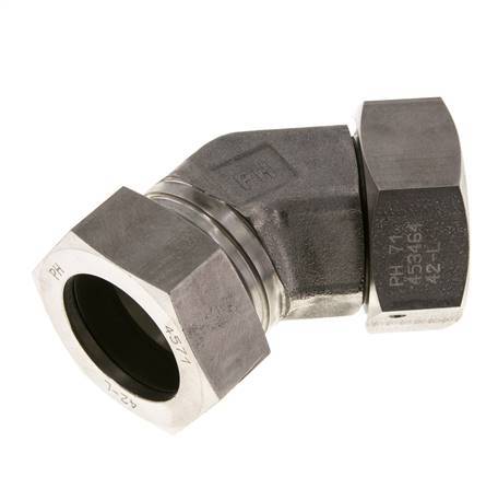 42L Stainless Steel 45deg Elbow Cutting Fitting with Swivel 160 bar FKM O-ring Sealing Cone Adjustable ISO 8434-1