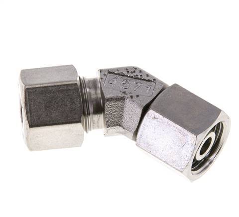 10S Stainless Steel 45deg Elbow Cutting Fitting with Swivel 630 bar FKM O-ring Sealing Cone Adjustable ISO 8434-1