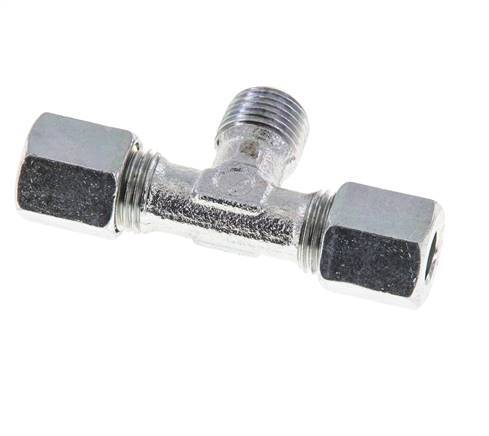 6LL & M10x1 (con) Zink plated Steel T-Shape Tee Cutting Fitting with Male Threads 100 bar ISO 8434-1