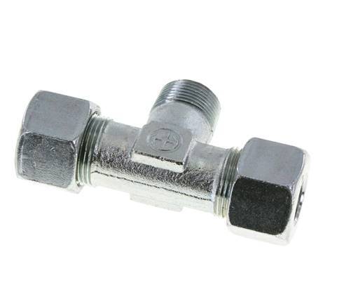 16S & M22x1.5 (con) Zink plated Steel T-Shape Tee Cutting Fitting with Male Threads 400 bar ISO 8434-1