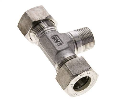 18L & M22x1.5 (con) Stainless Steel T-Shape Tee Compression Fitting with Male Threads 315 bar ISO 8434-1