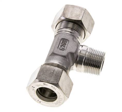 18L & M22x1.5 (con) Stainless Steel T-Shape Tee Compression Fitting with Male Threads 315 bar ISO 8434-1