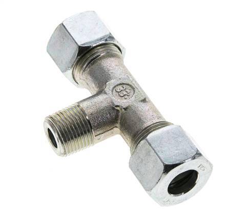 12S & R3/8'' Zink plated Steel T-Shape Tee Cutting Fitting with Male Threads 630 bar ISO 8434-1