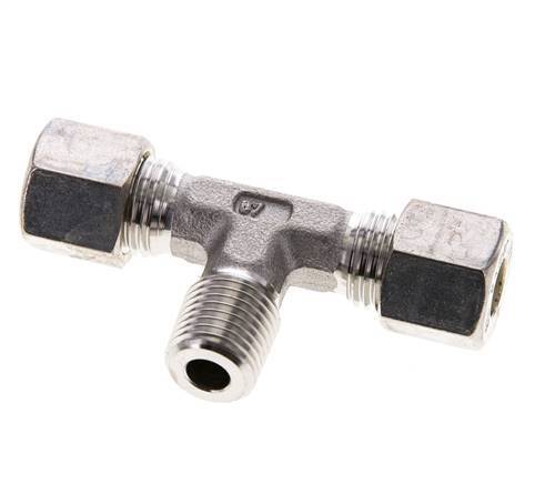8L & R1/4'' Stainless Steel T-Shape Tee Compression Fitting with Male Threads 315 bar ISO 8434-1