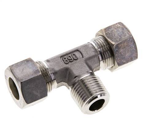 15L & R1/2'' Stainless Steel T-Shape Tee Compression Fitting with Male Threads 315 bar ISO 8434-1