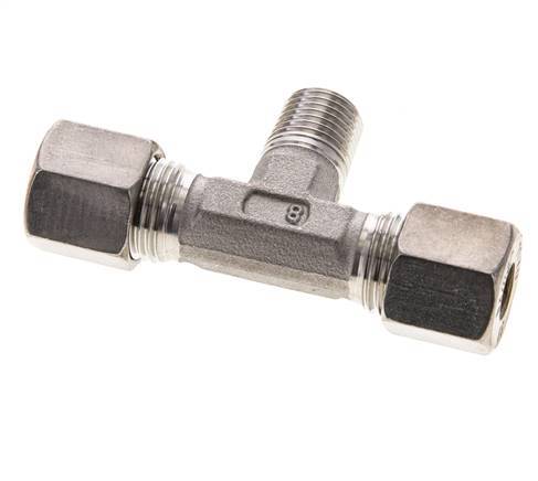 8S & R1/4'' Stainless Steel T-Shape Tee Compression Fitting with Male Threads 500 bar ISO 8434-1