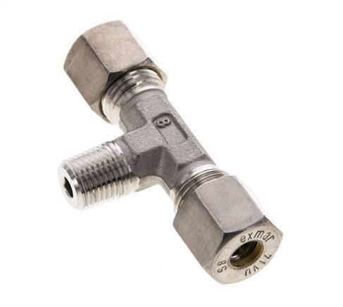 8S & R1/4'' Stainless Steel T-Shape Tee Compression Fitting with Male Threads 500 bar ISO 8434-1