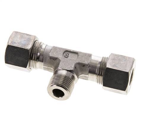 12S & R3/8'' Stainless Steel T-Shape Tee Compression Fitting with Male Threads 400 bar ISO 8434-1
