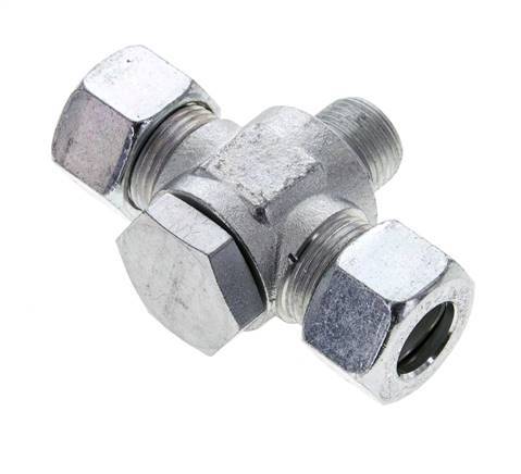 15L & M18x1.5 Zink plated Steel Tee Swivel Joint Cutting Fitting with Male Threads 315 bar ISO 8434-1