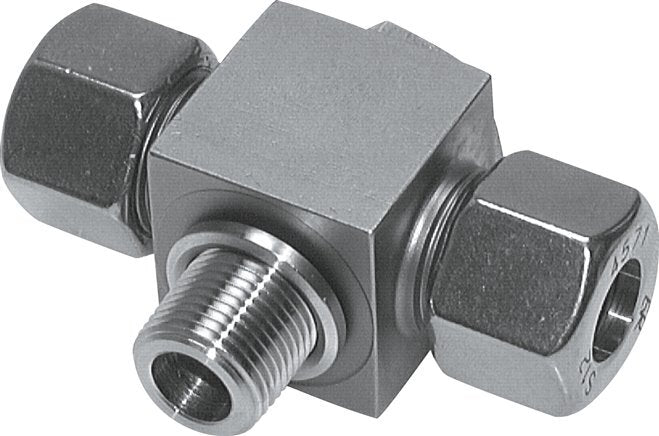 25S & M33x2 Stainless Steel Tee Swivel Joint Cutting Fitting with Male Threads 250 bar ISO 8434-1