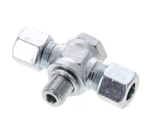 10L & G1/4'' Zink plated Steel Tee Swivel Joint Cutting Fitting with Male Threads 315 bar ISO 8434-1