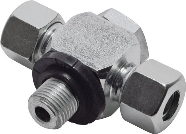 25S & M33x2 Zink plated Steel Tee Swivel Joint Cutting Fitting with Male Threads 250 bar NBR ISO 8434-1