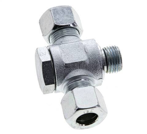12L & M16x1.5 Zink plated Steel Tee Swivel Joint Cutting Fitting with Male Threads 315 bar NBR ISO 8434-1