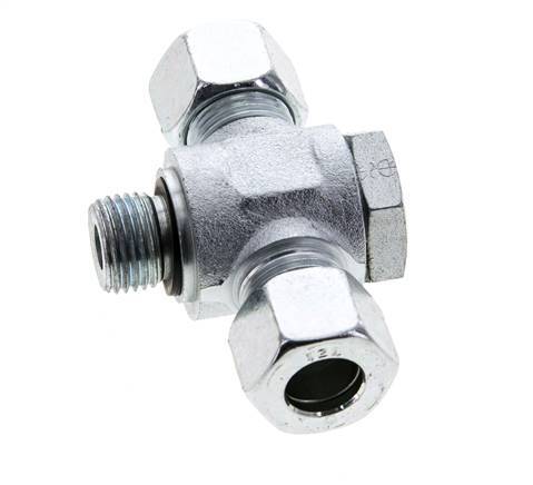12L & M16x1.5 Zink plated Steel Tee Swivel Joint Cutting Fitting with Male Threads 315 bar NBR ISO 8434-1
