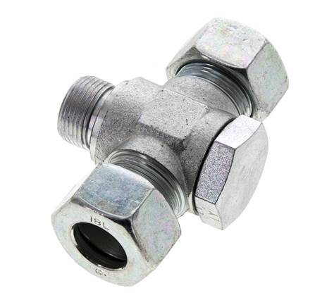 18L & M22x1.5 Zink plated Steel Tee Swivel Joint Cutting Fitting with Male Threads 315 bar NBR ISO 8434-1