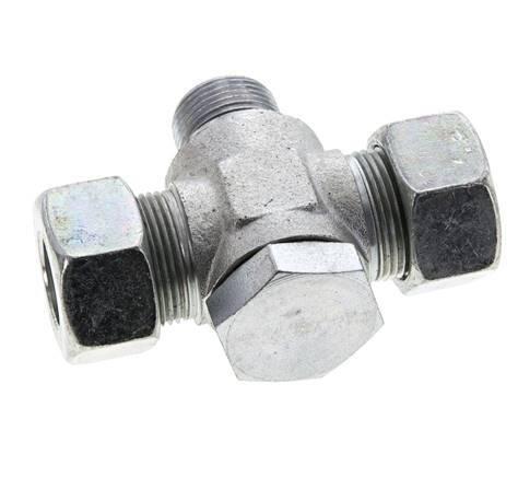 18L & M22x1.5 Zink plated Steel Tee Swivel Joint Cutting Fitting with Male Threads 315 bar NBR ISO 8434-1